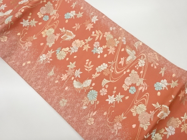 吹き寄せに流水・蝶模様織出し名古屋帯